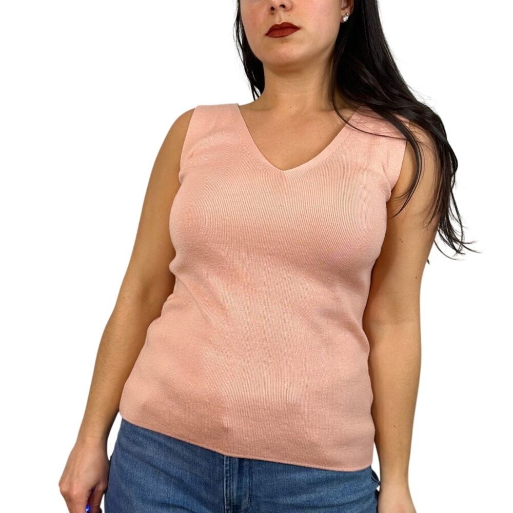 Alex Marie V-Neck Sleeveless Knit Tank Top in Peach